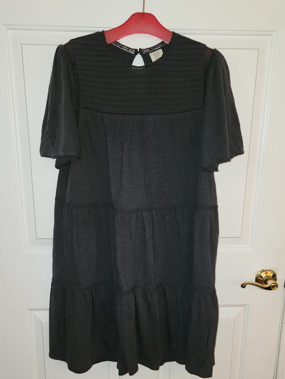 Charcoal Tiered Midi Dress - Casual Short Sleeve